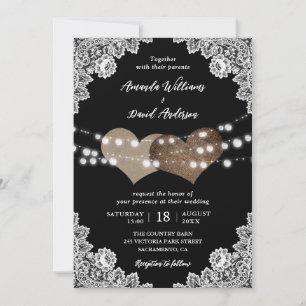Rustikale Schwarzromantische Hochzeit Einladung