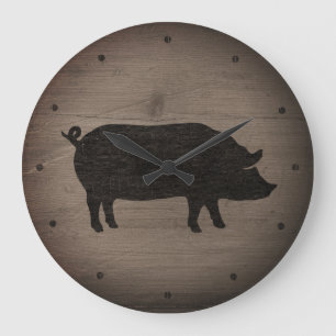 Rustikale Schwein-Silhouette Große Wanduhr