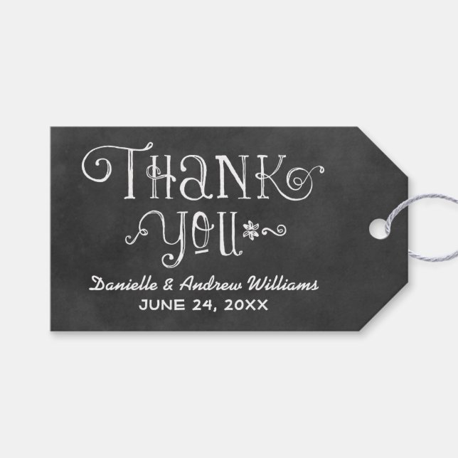 Rustikale Script Chalkboard Hochzeit Danke Black Geschenkanhänger (Vorderseite (Horizontal))