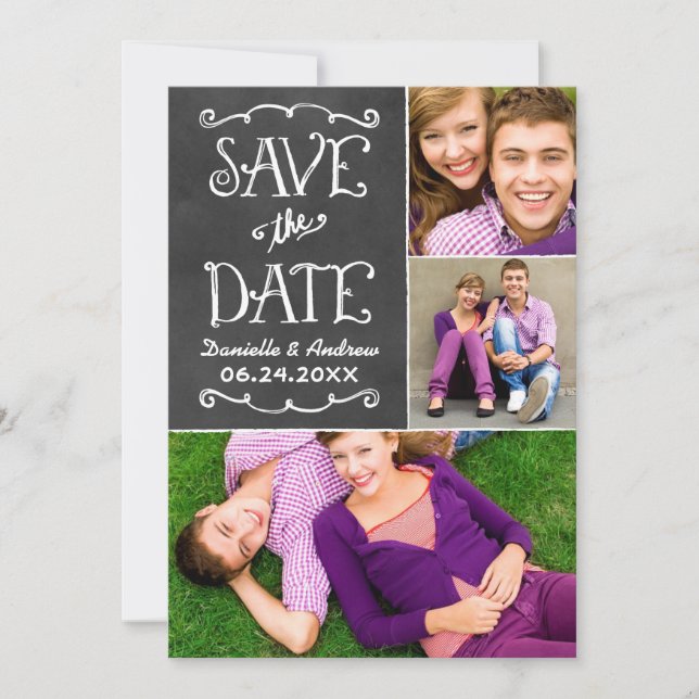 Rustikale Script Chalkboard Wedding Black Save The Date (Vorderseite)