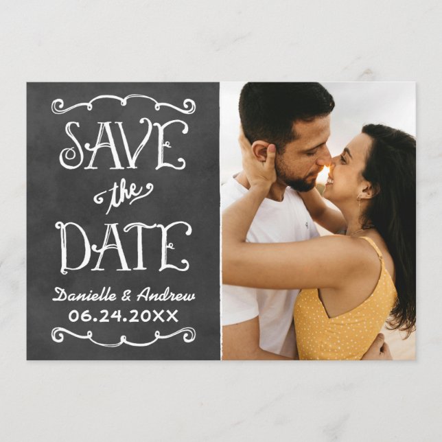 Rustikale Script Chalkboard Wedding Black Save The Date (Vorderseite)