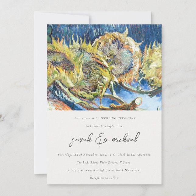 Rustikale Script Minimal Gelbe Sonnenblume Hochzei Einladung (Vorderseite)