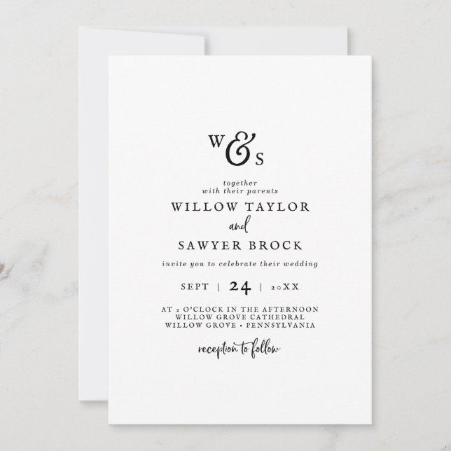 Rustikale Script Monogram Wedding Einladung (Vorderseite)