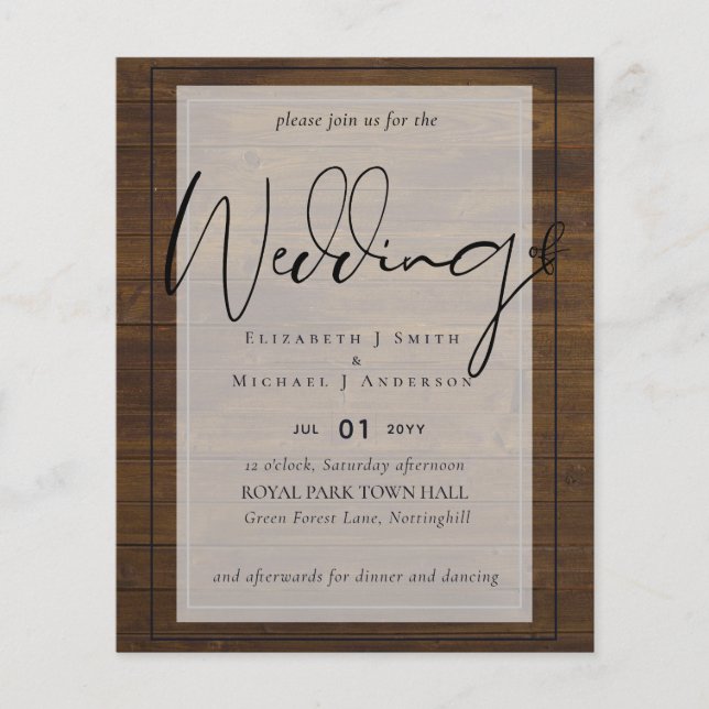 Rustikale Script Typografy Budget Hochzeit (Vorderseite)