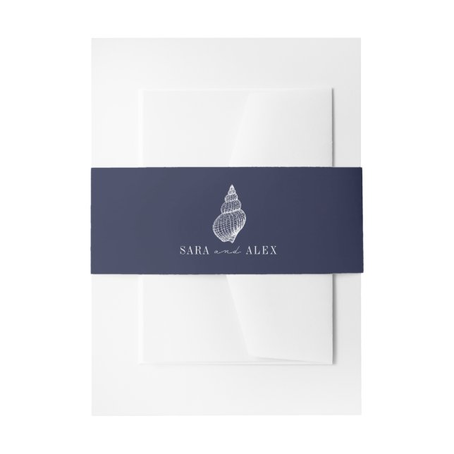 Rustikale Seashell Dark Blue Beach Hochzeit Einladungsbanderole (Vorderseite Beispiel)