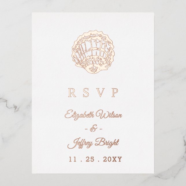 Rustikale Seashells Marine Ocean Beach Wedding UAW Folie Einladungspostkarte (Vorderseite)