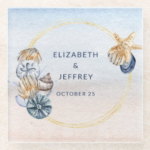 Rustikale Seashells Ocean Sea Summer Beach Hochzei Glasuntersetzer