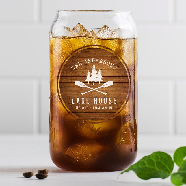 Rustikale See House Boat Oars Trees Wood Print Dosenglas (Von Creator hochgeladen)