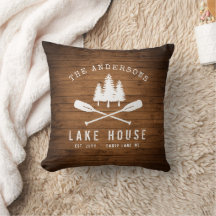 Rustikale See House Boat Oars Trees Wood Print