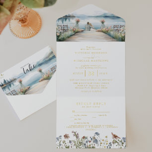 Rustikale Seeblüten-Hochzeit Boho-Hochzeit All-in-One-Einladung