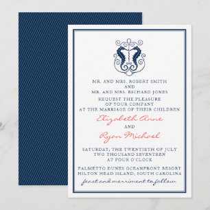 Rustikale Seepferdchen-Hochzeitseinladung - Navy u Einladung