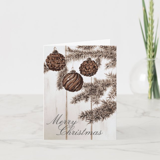 Rustikale Sepia Minimalistisch frohe Weihnachtsfei Karte (Vorderseite)
