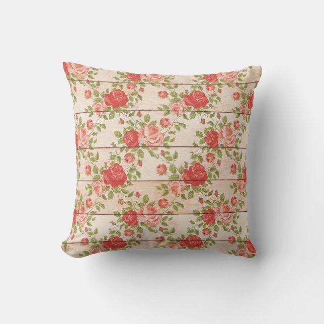 Rustikale Shabby-Rose Holzlatten Kissen (Vorderseite)