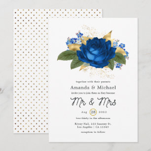 Rustikale Shabby Royalblaue und Goldene Blumige Ho Einladung