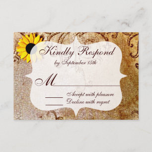 Rustikale Shabby Sonnenblumen Wirbel Hochzeiten RS RSVP Karte