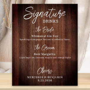 Rustikale Signature-Drinks Personalisierte Hochzei Poster