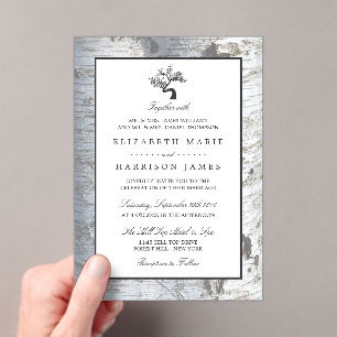 Rustikale Silber-Birken-Baum-Hochzeit Acryleinladungen