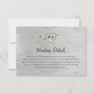 Rustikale Silberbaum-Hochzeitsdetails Einladung