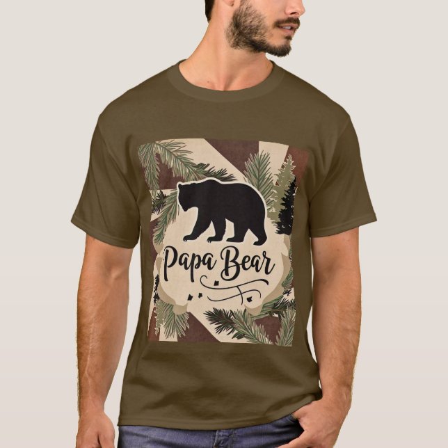 Rustikale Silhouette Papa Bear Außenbereich Vintag T-Shirt (Vorderseite)