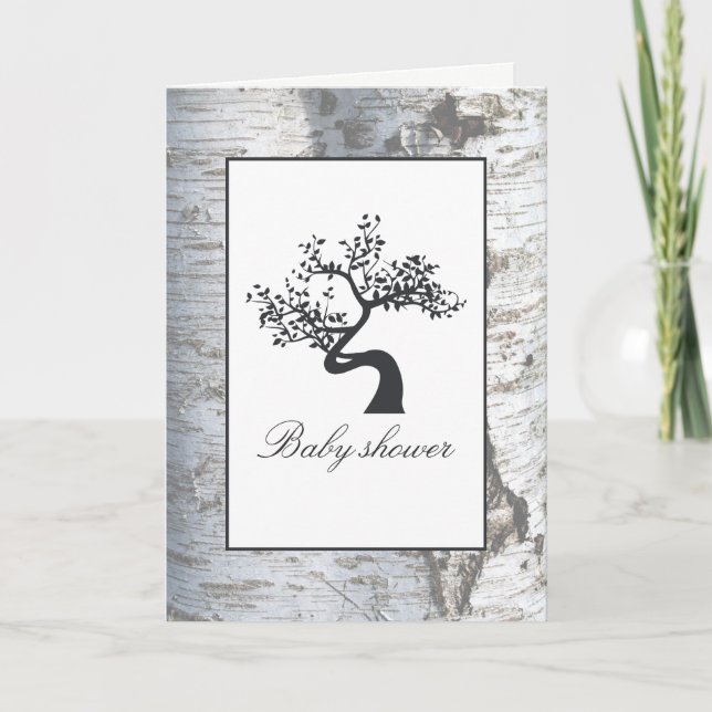 Rustikale Silver Birch Tree Baby Dusche Einladung (Vorderseite)
