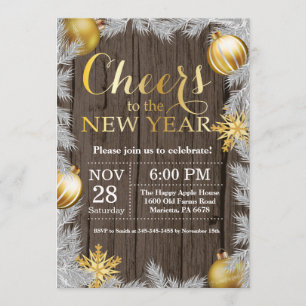 Rustikale Silvesterparty-Einladung im Gold-Look Einladung