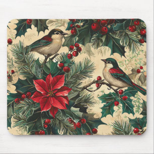 Rustikale Singvogel-Weihnachtsstern-Winter-Cream-B Mousepad