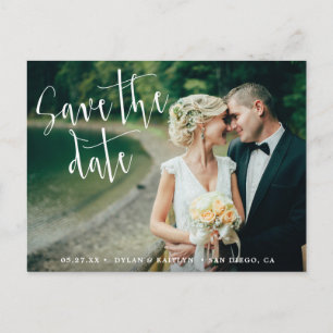 Rustikale Skript-Save the Date Foto-Postkarte Ankündigungspostkarte
