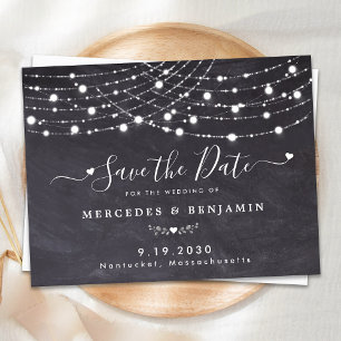 Rustikale Slate String Lights Hochzeit speichern d Ankündigungspostkarte