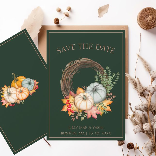Rustikale Smaragdgrüne Herbstkürbis Hochzeit Save The Date (Von Creator hochgeladen)