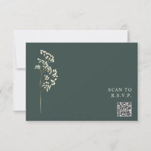 Rustikale Smarald Gypsophila QR Code Wedding RSVP Karte