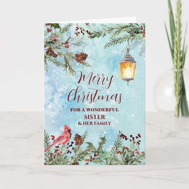 Rustikale Snow Sister & Familie Frohe Weihnachten Karte (Vorderseite)