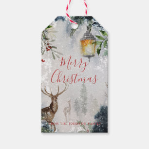 Rustikale Snowy Christmas Deer Tree Lantern Gift T Geschenkanhänger