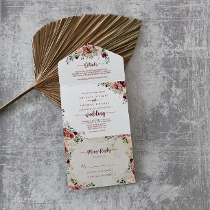 Rustikale Sommer-Blumen-Kalligrafie-Hochzeit  All In One Einladung
