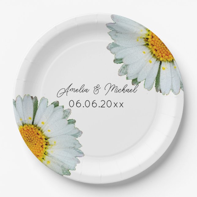 Rustikale Sommerhochzeit mit Gänseblümchen Pappteller (Vorderseite)