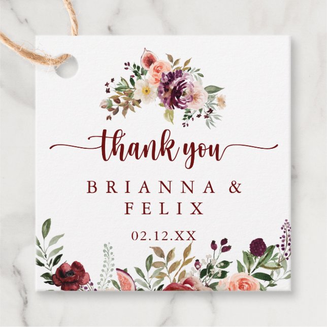 Rustikale Sommerkalligraphie-Gastgeschenk Hochzeit Geschenkanhänger (Vorderseite)