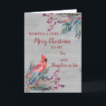 Rustikale Son & Daughter im Gesetz frohe Weihnacht Karte<br><div class="desc">Frohe Weihnachten für Sohn und Tochter in der Rechtskarte mit Aquarellfolien,  einem Kardinal und Holzmuster und nachdenklichem Vers.</div>