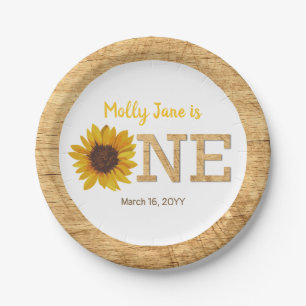 Rustikale Sonnenblume 1. Geburtstag Boho Wasserfar Pappteller