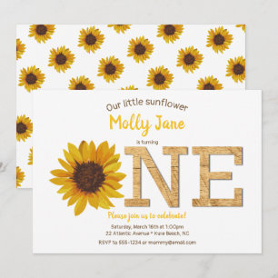 Rustikale Sonnenblume 1. Geburtstag Girl Einladung