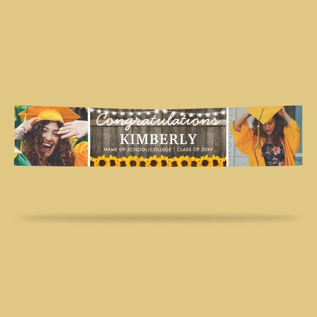 Rustikale Sonnenblume 2023 Abschluss 2 Foto Banner (Von Creator hochgeladen)