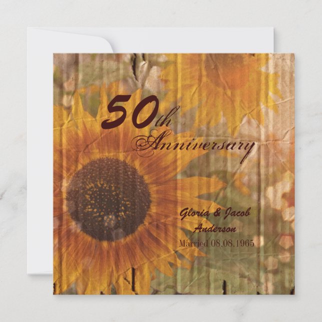 rustikale Sonnenblume 50. Hochzeitstag Einladung (Vorderseite)