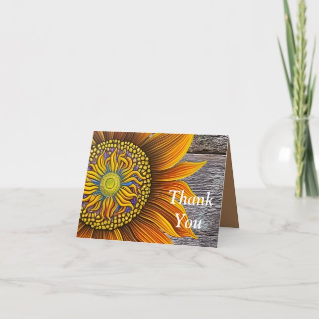 Rustikale Sonnenblume an der Barbe Dankeskarte (Vorderseite)