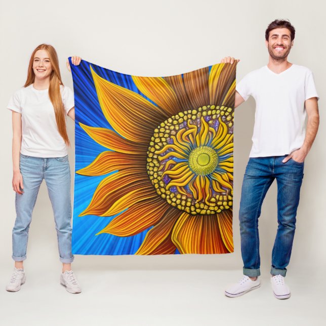 Rustikale Sonnenblume auf blau Fleecedecke (Beispiel)