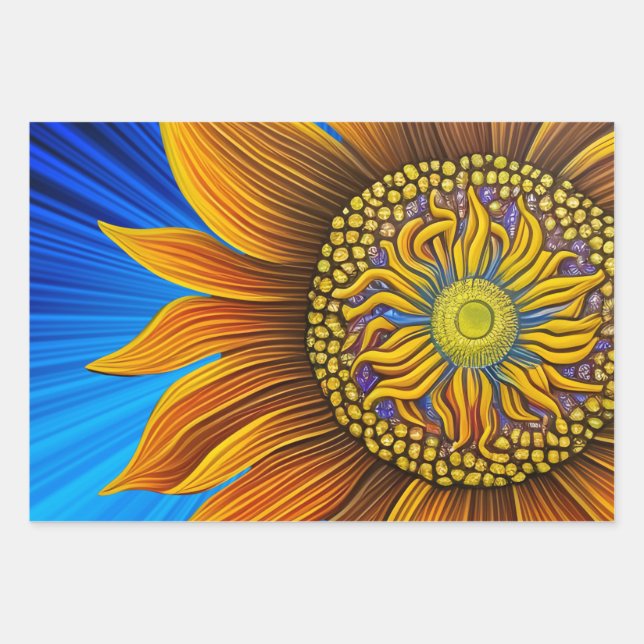 Rustikale Sonnenblume auf blau Geschenkpapier Set (Vorderseite)