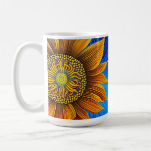 Rustikale Sonnenblume auf blau Kaffeetasse