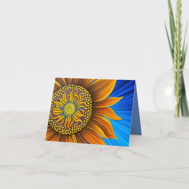 Rustikale Sonnenblume auf blau Karte (Vorderseite)