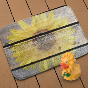 Rustikale Sonnenblume auf Holz Badematte