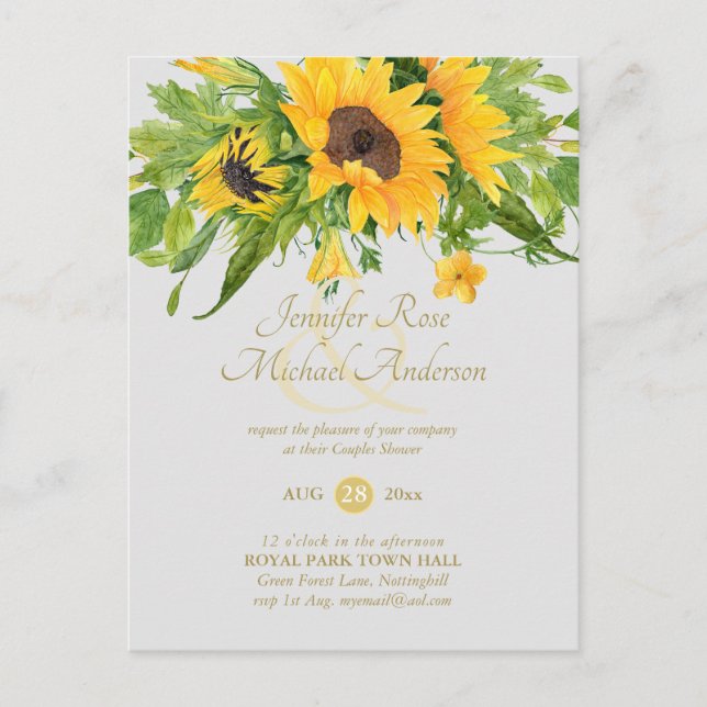Rustikale Sonnenblume Baby Dusche Ampere und Chic Postkarte (Vorderseite)