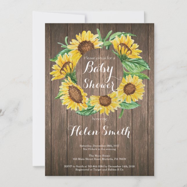Rustikale Sonnenblume-Babyparty-Einladung Einladung (Vorderseite)