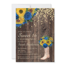 Rustikale Sonnenblume Blauer Rose Stiefel Sweet 16