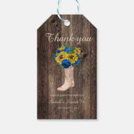 Rustikale Sonnenblume Blauer Rose Stiefel Sweet 16 Geschenkanhänger